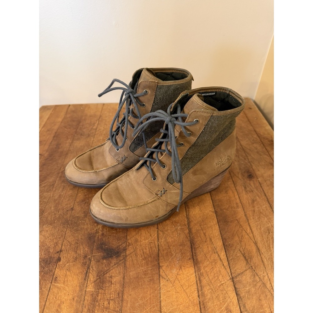 North Face Bridgeton Wedge Lace Boot Womens 8 Brown Logo‎ Outdoor Waterproof
